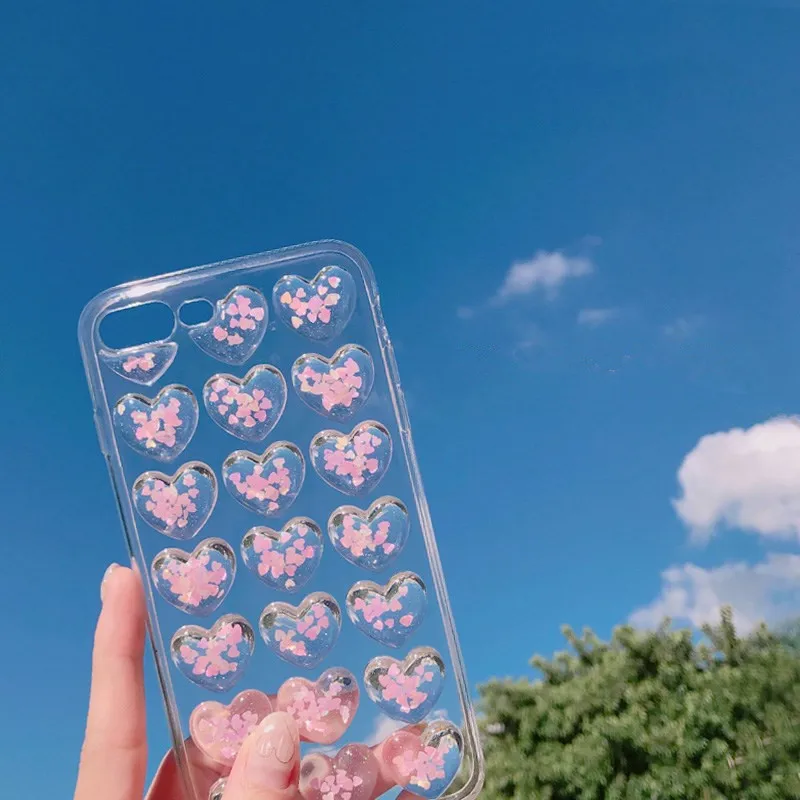 3D Transparent TPU Flash Powder Love Style Mobile Phone Case for Iphone 6 7 6s Covers Gril Protective |