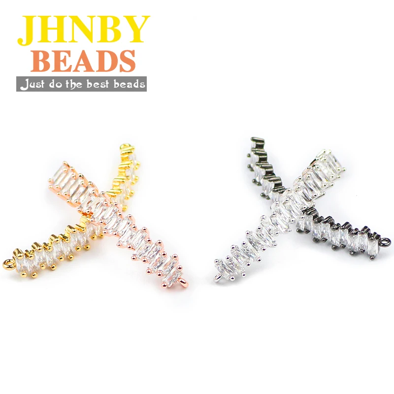 Медные бусины JHNBY White Pave с длинным изгибом из кубического циркония 42 мм шармы для