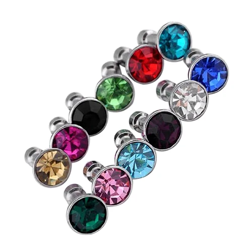 

12 Pcs Mixed Color Bling Rhinestone Copper Anti Dust Plug 3.5mm for iPhone