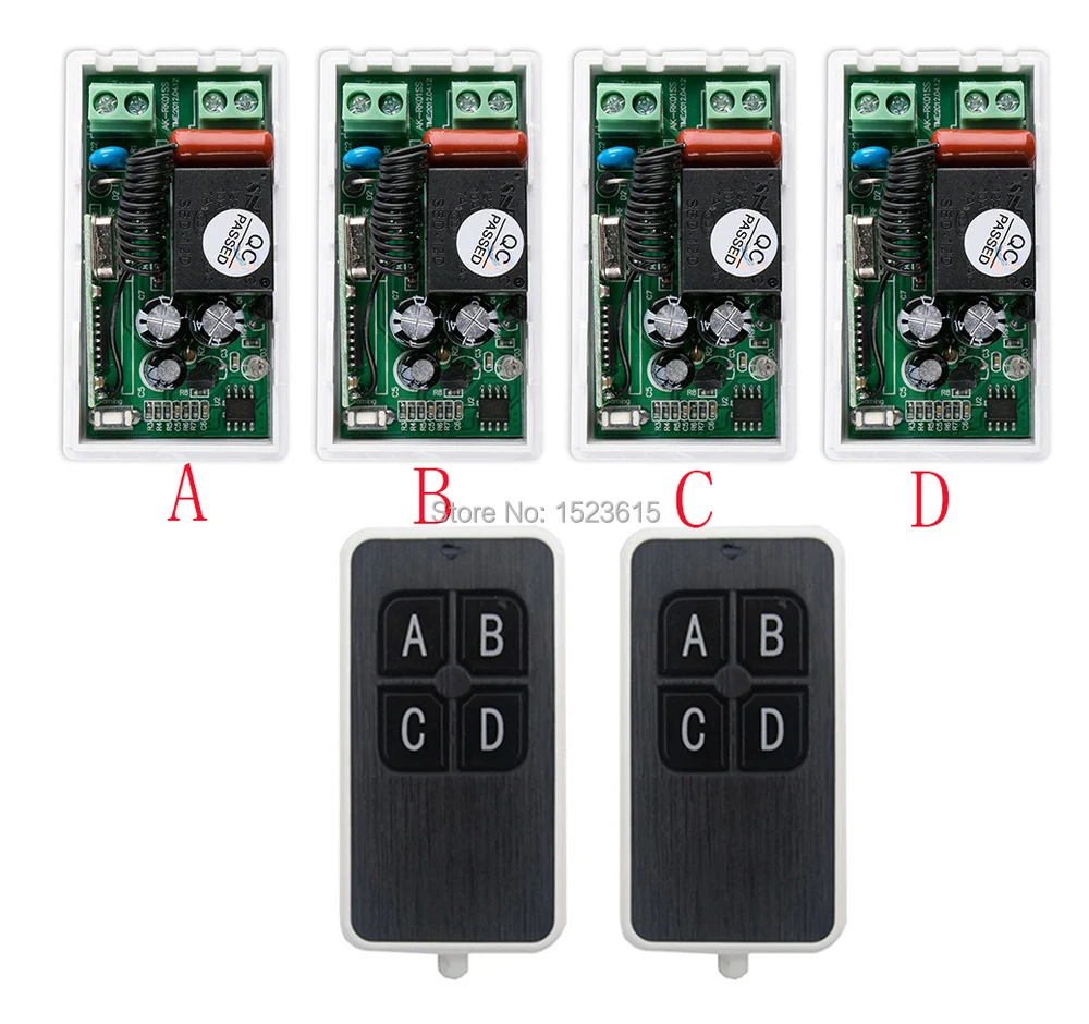 

most simple wiring AC220V 1CH 10A wireless remote control switch system 2X Transmitter + 4X Receiver relay smart house z-wave