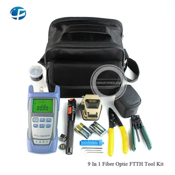 

Hot 9 In 1 Fiber Optic FTTH Tool Kit with SKL-80C Fiber Cleaver and Optical Power Meter 10Mw Visual Fault Locator Wire stripper