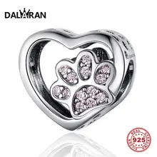 Даларан розовый кошачьи следы талисманы серебряные бусины 925 пробы Fit DIY Браслеты ожерелья никогда не выцветают для женщин ювелирных изделий