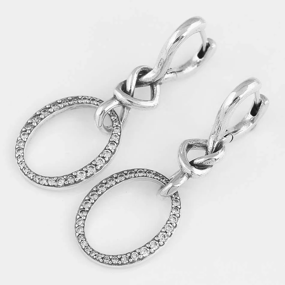 

Authentic 925 Sterling Silver Earring Knotted Hearts Symbol Of Love Hanging Earrings For Women Wedding Gift Fine Europe Jewelry