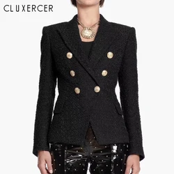 Tweed Blazer Women 2019 New Fashion Double Breasted Long Sleeve black blazer Woman Spring Autumn Elegant Slim Office Lady Blazer Tweed Blazer Women 2019 New Fashion Double Breasted Long Sleeve black blazer Woman Spring Autumn Elegant Slim Office Lady Blazer