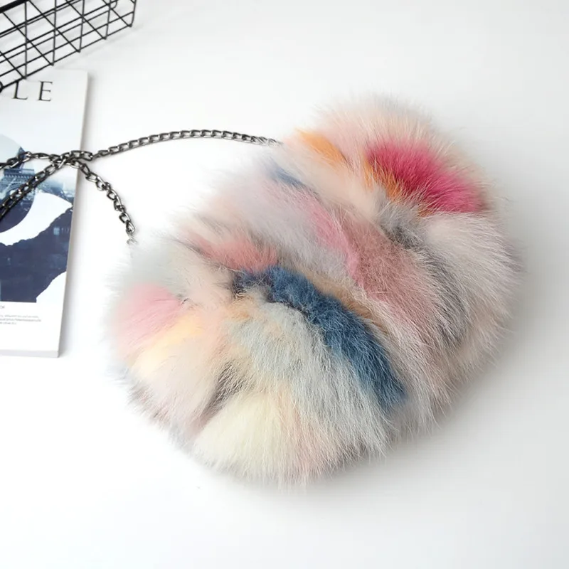 

2018 Real fox fur lady's large flap bag chain messenger bag shoulder cross body bag cute fur handbag fox hair bag Christmas gift