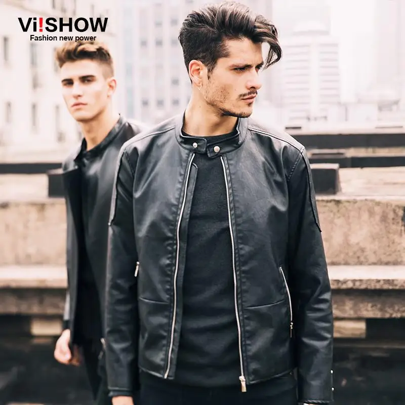 VIISHOW ПУ для мужчин кожаные куртки бренд мужчин's Chaqueta Cuero Hombre 2018 однотонные