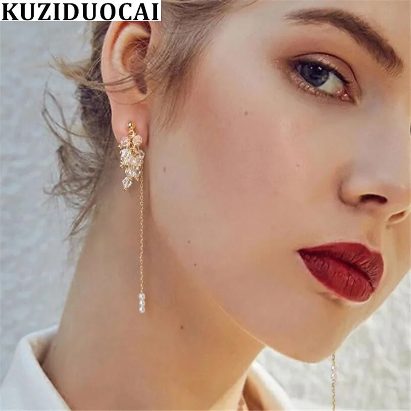Kuziduocai новые модные ювелирные изделия хрустальный жемчуг висячие серьги в форме