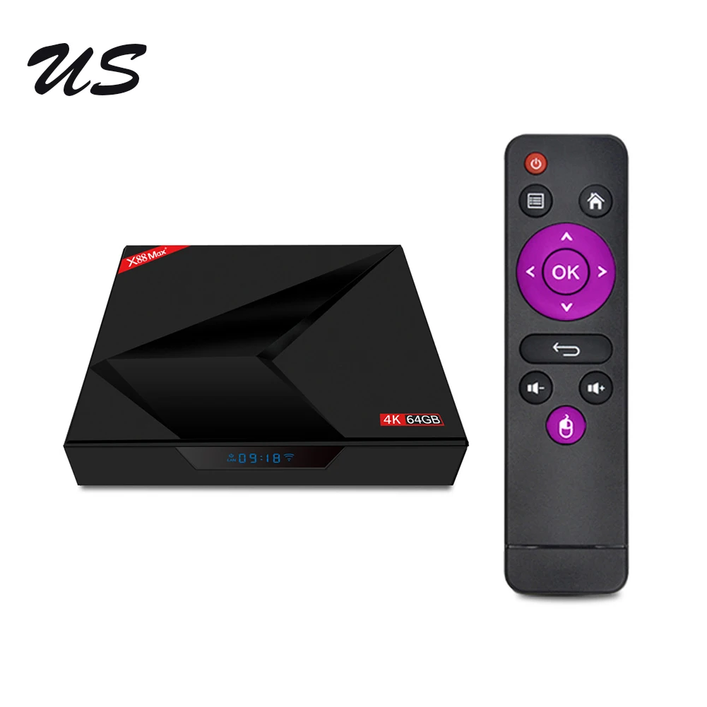 Высокое качество X88 MAX+ 4+ 64GB 2,4G/5G двойной WiFi Android 8,1 Смарт сетевой плеер телеприставка