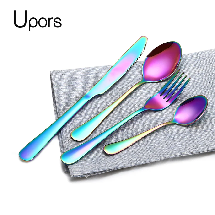 Upors 4 комплект столовых приборов Радужный набор посуды 304 нержавеющая сталь стейк вилка ножи посуда столовые приборы набор посуды