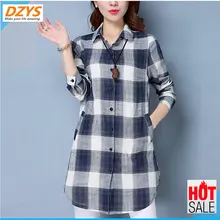 Клетчатая рубашка женская с длинным рукавом Весна Новая женская Свободная средняя и большая DZYS-CX Осенняя рубашка куртка