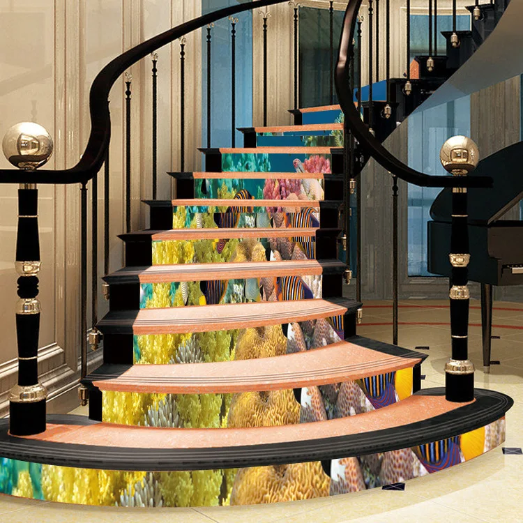 6 قطعة/المجموعة DIY 3D ورقة درج ملصقات يترك الدرج ملصقات الطابق ديكور الشارات ملصق ل غرفة المعيشة ديكور