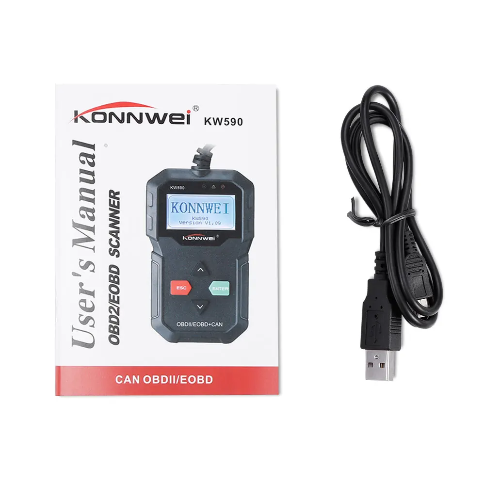 Konnwei KW590 универсальный оптический II/EOBD автоматический диагностический сканер для