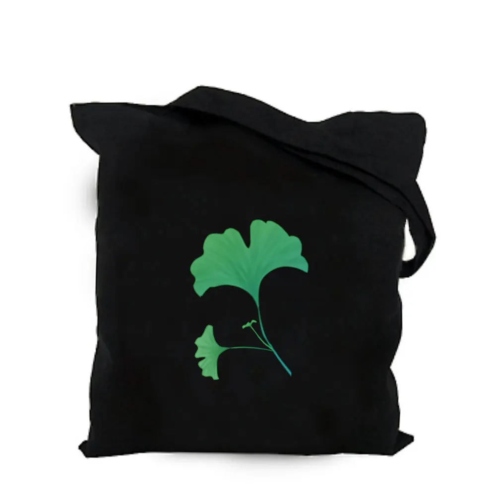 2019 green plant leaf black cotton canvas bag customized eco girl tote bag custom made shopping bags with logo for men or women  (14)