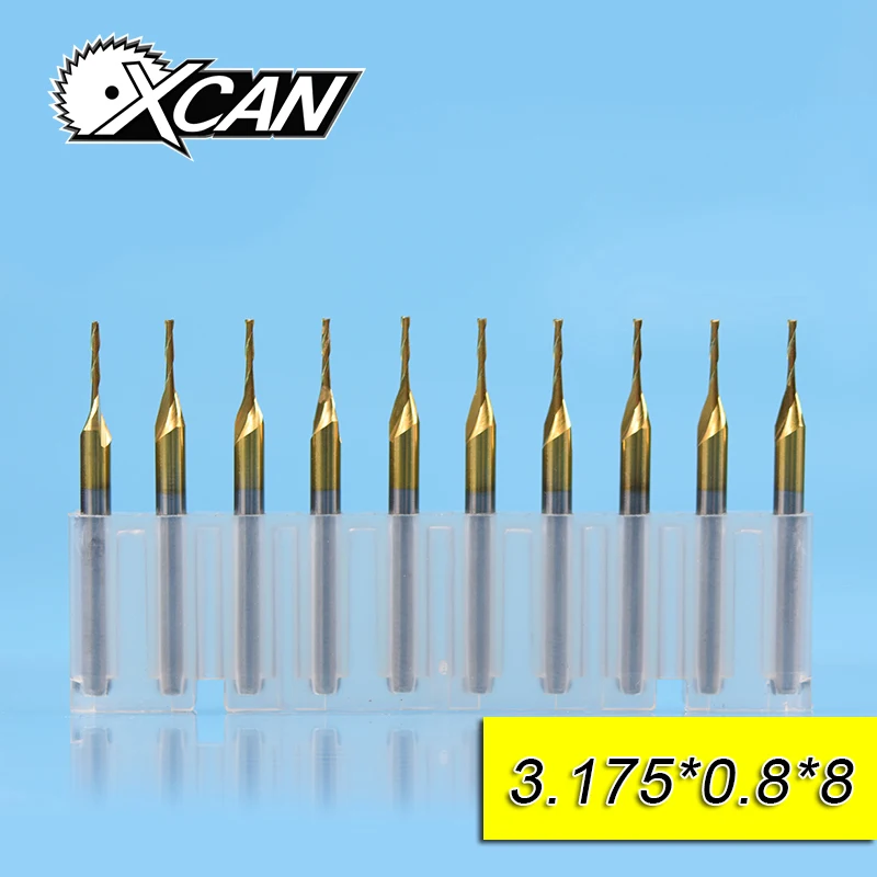 

XCAN 10 Pieces Tungsten steel Diameter 0.8mm Flat End Mills with 8mm Cutting Length Shank Diameter 3.175mm Mini Milling Cutter