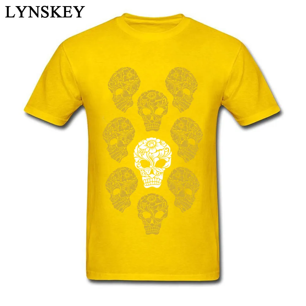 100% Cotton Men Short Sleeve T-Shirt Printed On Tops Tees Cheap Design Crewneck Tee Shirts White and gold skull heads White and gold skull heads yellow