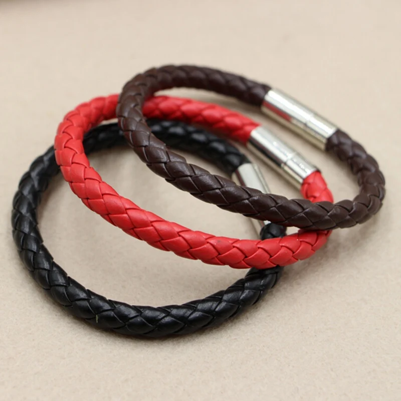 

New 100% Genuine Braided Leather Bracelet Men Women Magnetic Clasp Male Bracelets Bangles Jewelry