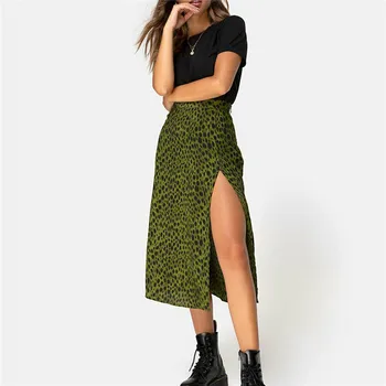 

HIRIGIN Women Leopard High Split Midi Skirt Ladies Summer Party Evening Backless Suit