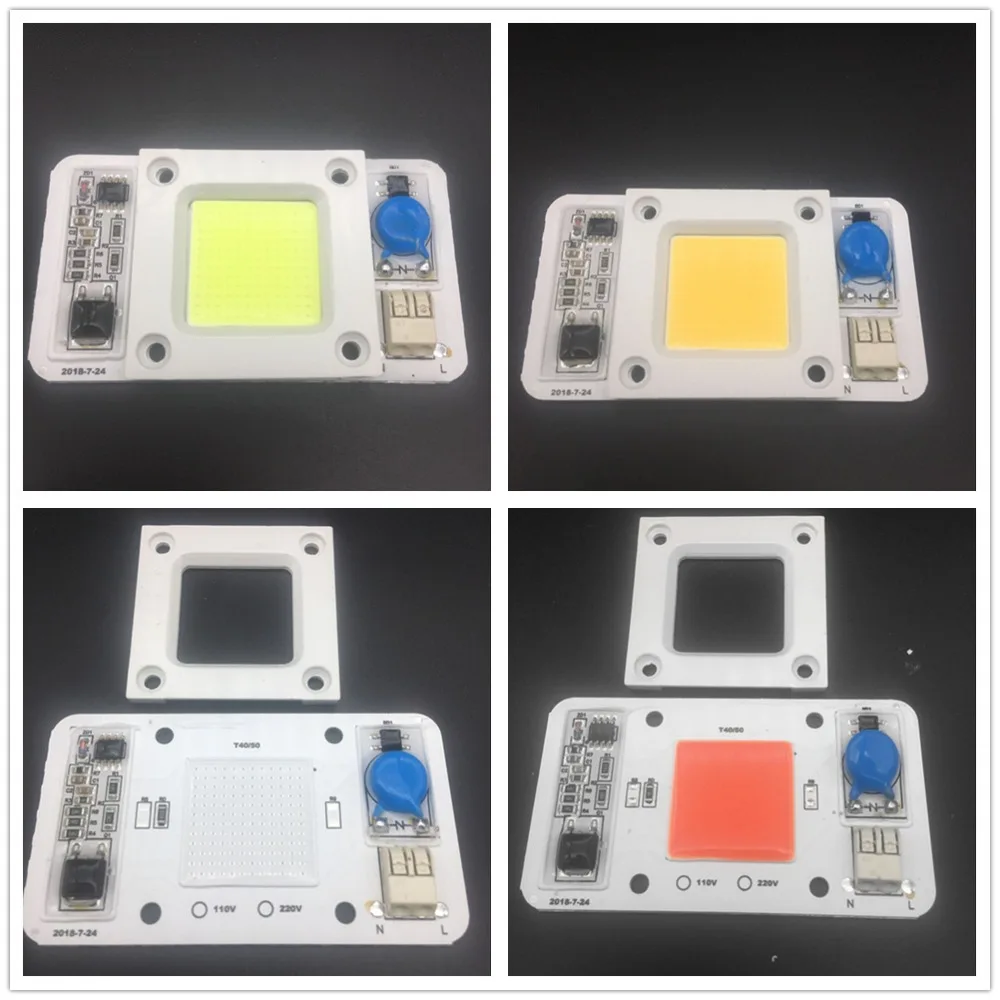 

50W 110V 220V COB High Power led chip built-in driver white LED, Full Spectrum LED Royal blue Warm white