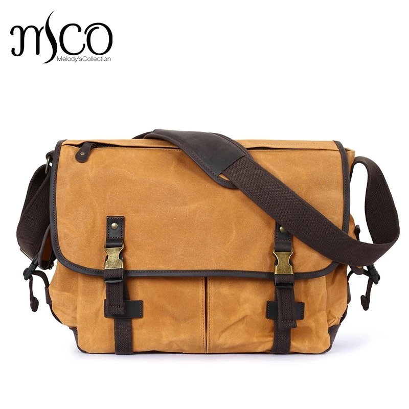 

Men Vintage Waxed Canvas Holdall messenger bag man travel bags school bag Hasp military Waterproof Courier Bag