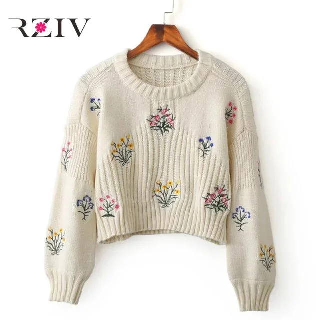 RZIV 2016 осенью и зимой женщины досуг цветы вышивка свободно трикотажные рубашки