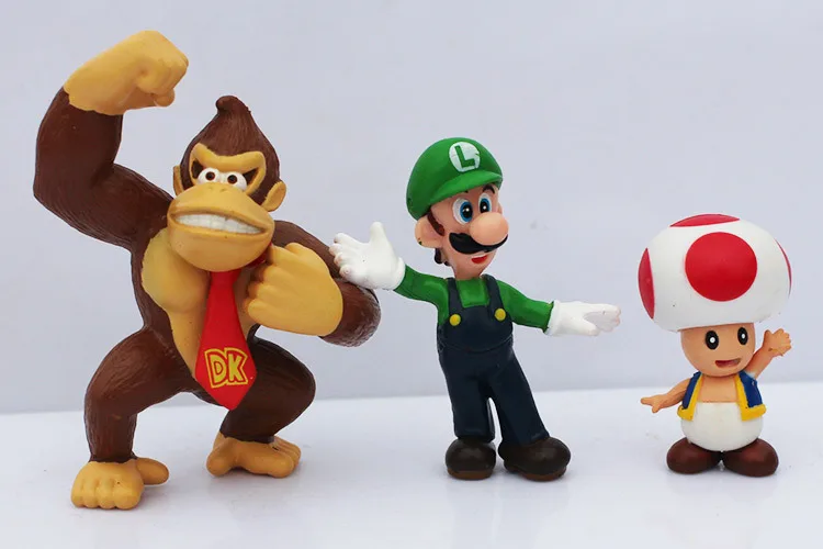 6pcs/set Super Mario Bros Mario Luigi Peach Yoshi King Kong Toad Action Figure PVC Toys 4-6cm Kids Gifts