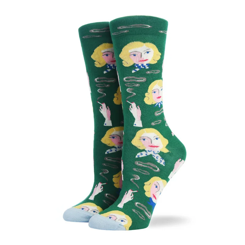 Happy Socks, женские носки из чесаного хлопка, Harajuku, цветные носки с мультипликационным принтом, милые забавные Kawaii, абстрактный узор, носки для подарка на Рождество - Цвет: 7