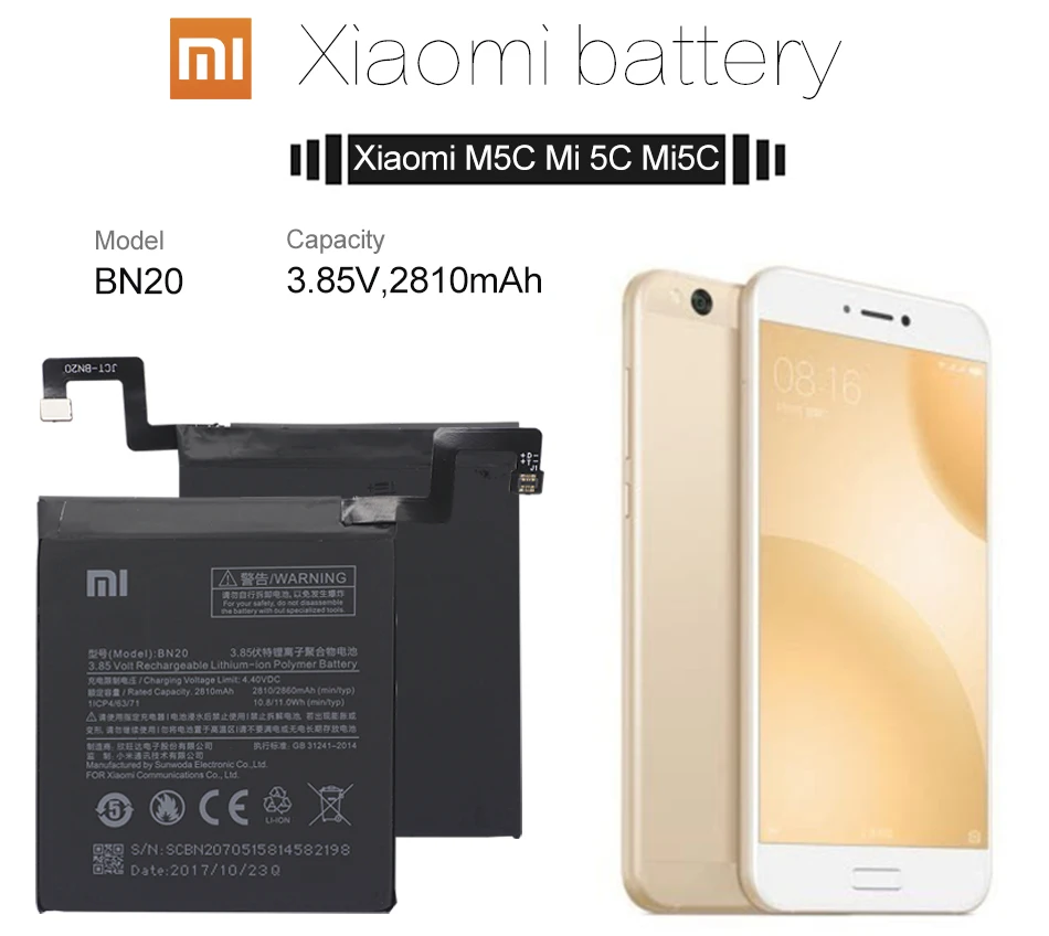 Аккумулятор для телефона Xiao mi BN20 для Xiaomi mi 5C mi 5C M5C оригинальные сменные батареи большой емкости 2810 мАч Бесплатные инструменты