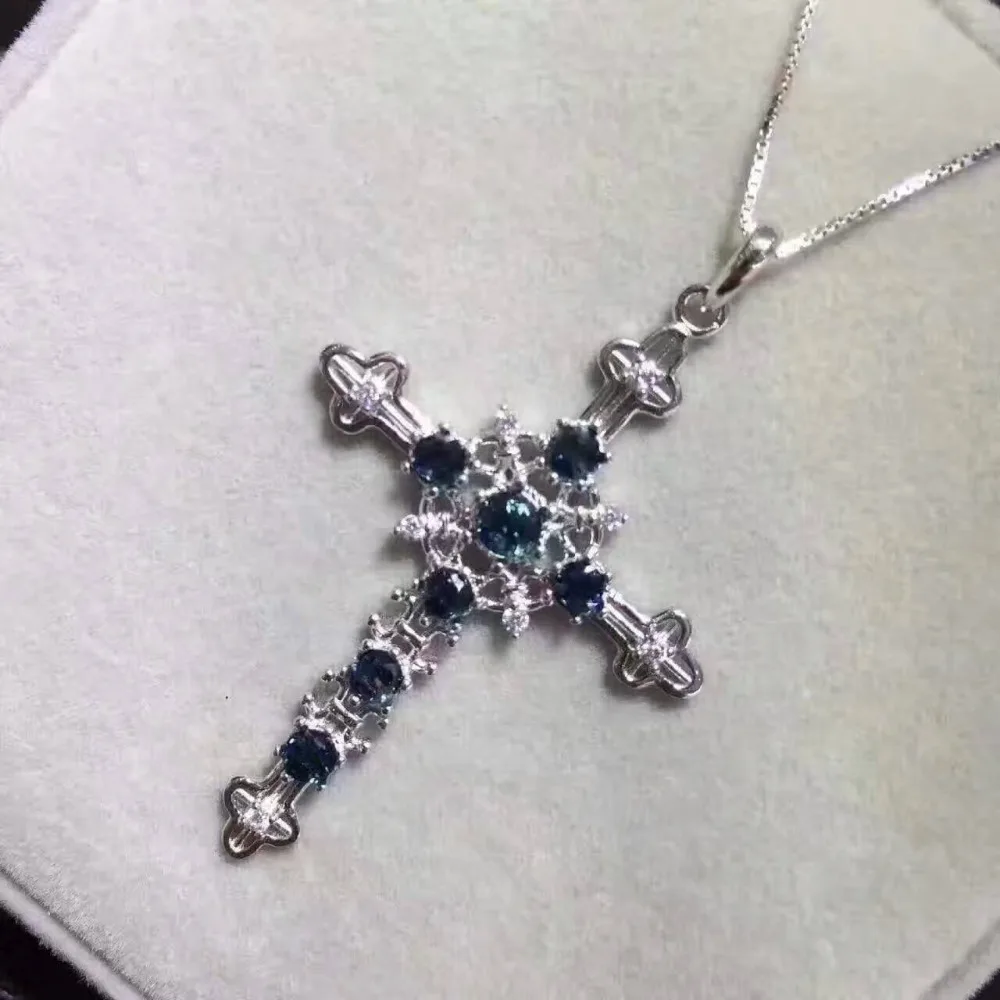  Pendentif saphir bleu naturel pendentif pierre précieuse naturelle 925 argent sterling personnalité