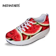 INSTANTARTS Новинка фрукты, арбуз печатных Для женщин качели обувь на платформе Повседневное туфли без каблуков на шнурках женская обувь из дышащего материала; обувь для похудения;