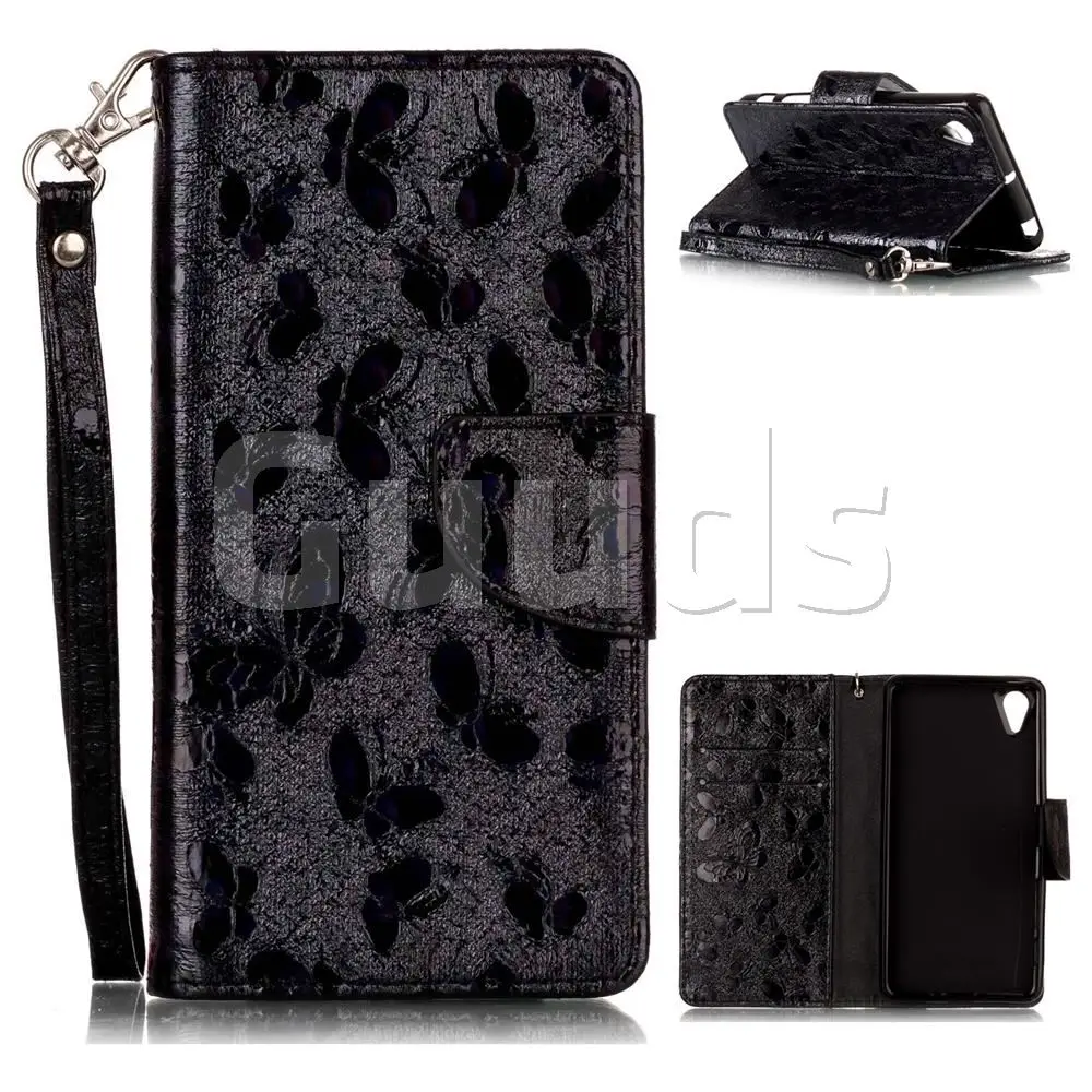 Luxury Laser Butterfly Optical Maser Leather Wallet Case for Sony Xperia X Performance - Black