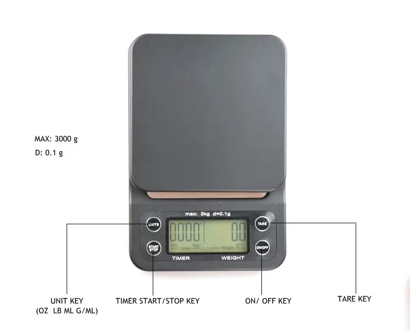 Мини капельного цифровые весы с таймером 3 кг 0,1 г Electrinoic Кухня весы стол для приготовления выпечки взвешивания V60 Кофе весы
