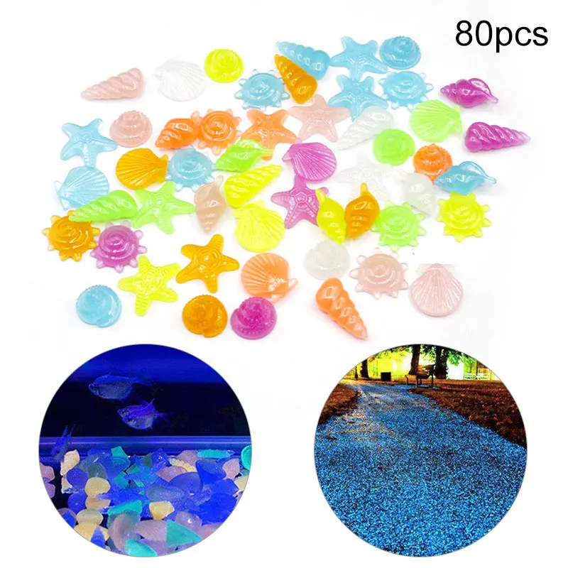 

80pcs/lot Glow In The Dark Artificial Luminous Fake Pebbles Marine Seashells Starfish Glow Stone Aquarium Fish Tank Decoration