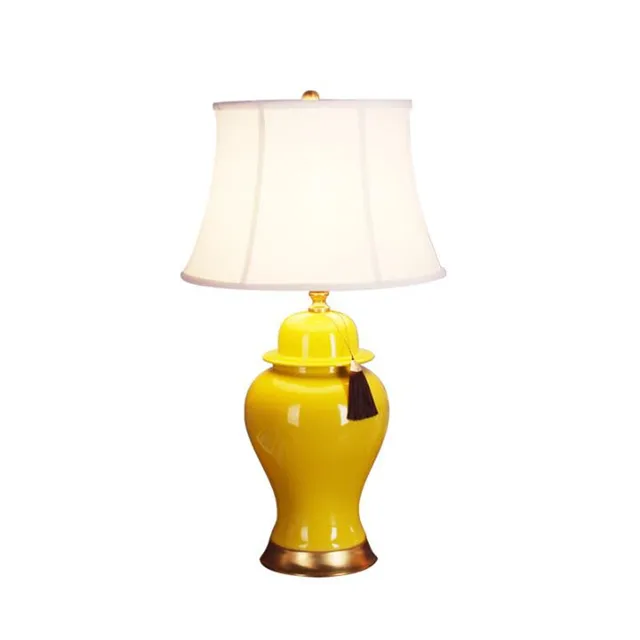 Nordic Elegant Yellow Ceramic Fabric Led E27 Table Lamp for Living Room ...