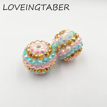 

Newest !! 20mm 100pcs/lot Light Pink/Light Blue/Gold Striped Resin Rhinestone Ball Beads,Chunky Beads For Kids Jewelry Making