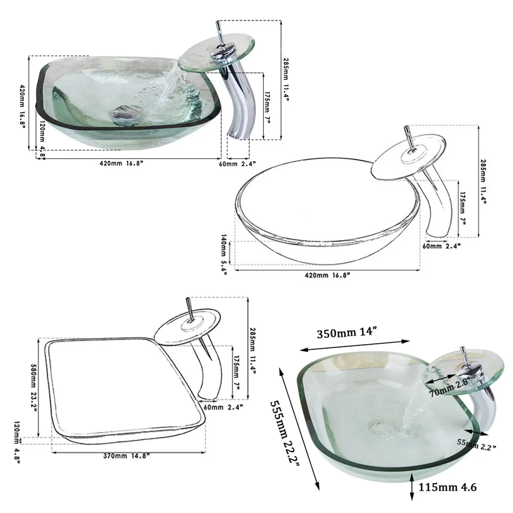 OUBONI раковина из закаленного стекла, полированная хромированная раковина для ванной комнаты, умывальник, круглая и прямоугольная раковина для ванны, комбинированный набор, Смеситель torneira