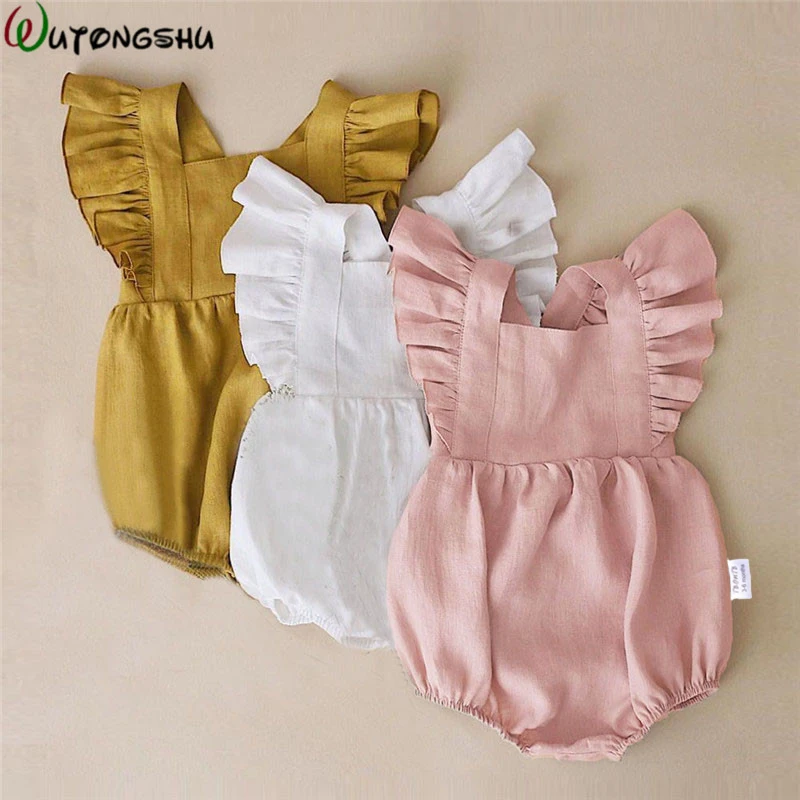 طفلة ملابس الطفل رومبير لطيف الكتان القطن طفلة الملابس الربيع الصيف حللا وتتسابق Sunsuit المولود الجديد الملابس