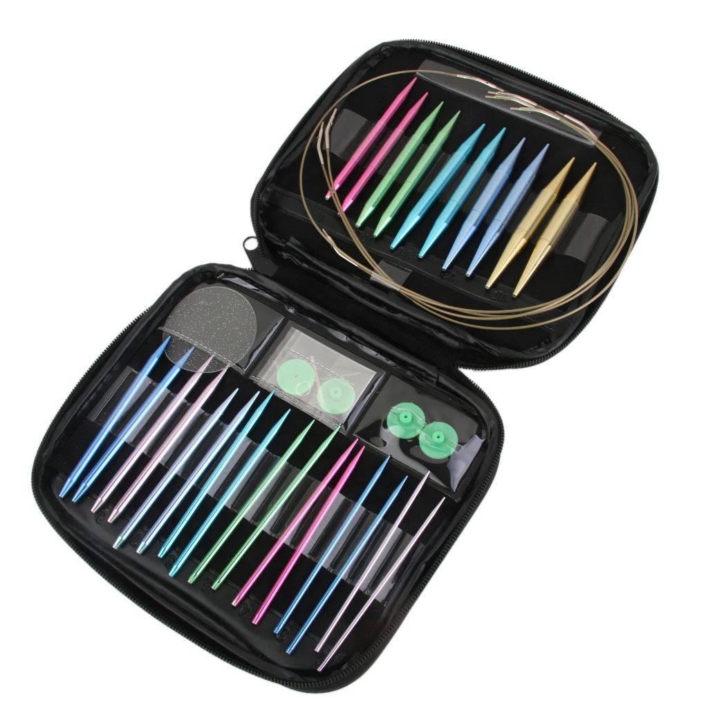13 Sizes Interchangeable Aluminium Circular Crochet Knitting Needles with Case 2.75mm-10mm