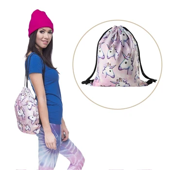

1Pcs Drawstring Bag Women Backpack Unicorn Pattern 3D Printing Beam pocket