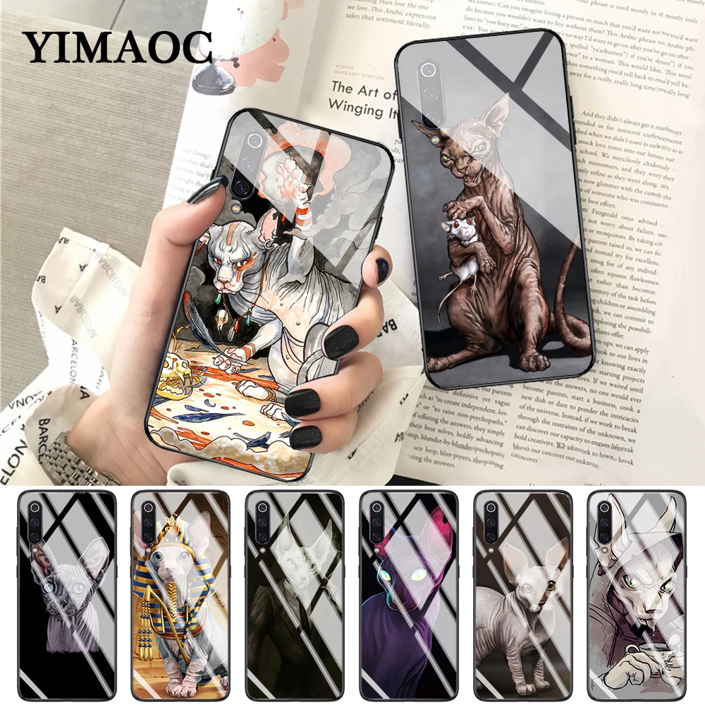 YIMAOC Tattoo Sphinx Cat Glass Case for Xiaomi Redmi 4X 6A note 5 6 7 Pro Mi 8 9 Lite A1 A2 F1 |