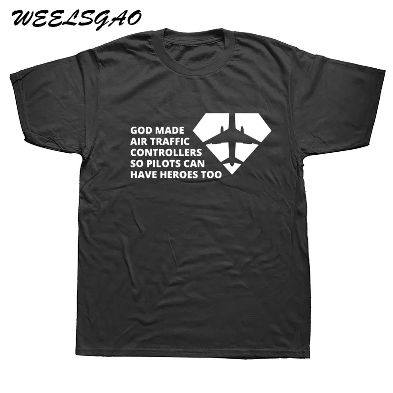 

WEELSGAO Funny Printed Men's God Made Air Traffic Controllers Cotton Short Sleeve T Shirts Print T Shirt Men Summer Style