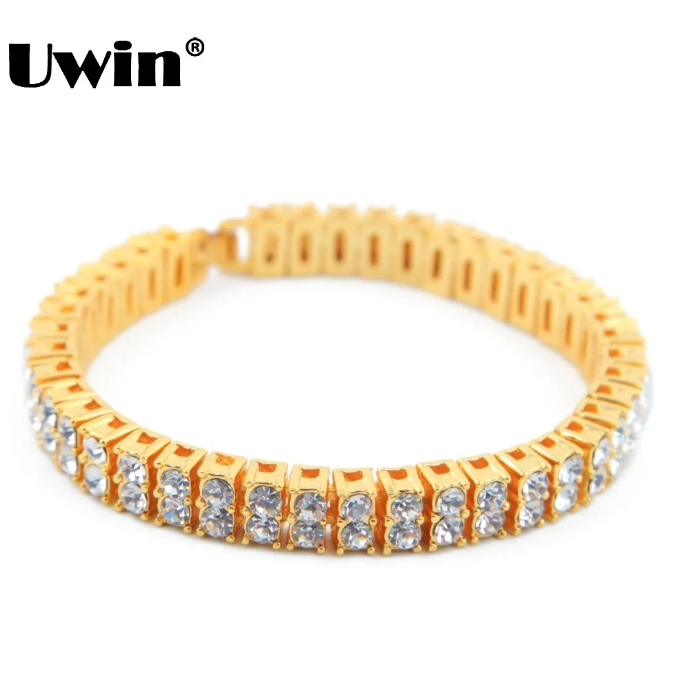 

2 Row AAA Rhinestone Iced Out Men Women Bling Tennis Chains Hip Hop Bracelet 8 " Punk Style Bracelet Bangle