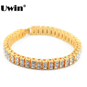 

2 Row AAA Rhinestone Iced Out Men Women Bling Tennis Chains Hip Hop Bracelet 8 " Punk Style Bracelet Bangle