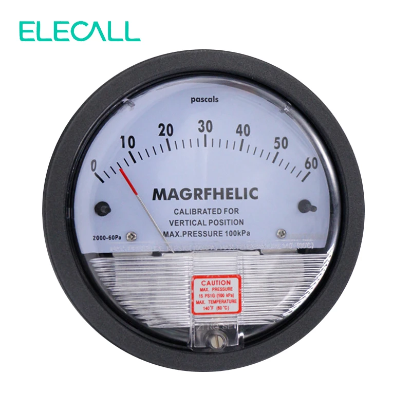 

ELECALL TE2000 0-60PA Micro Differential Pressure Gauge High Neutral Panel Round Type Pointer Instrument Micromanometer