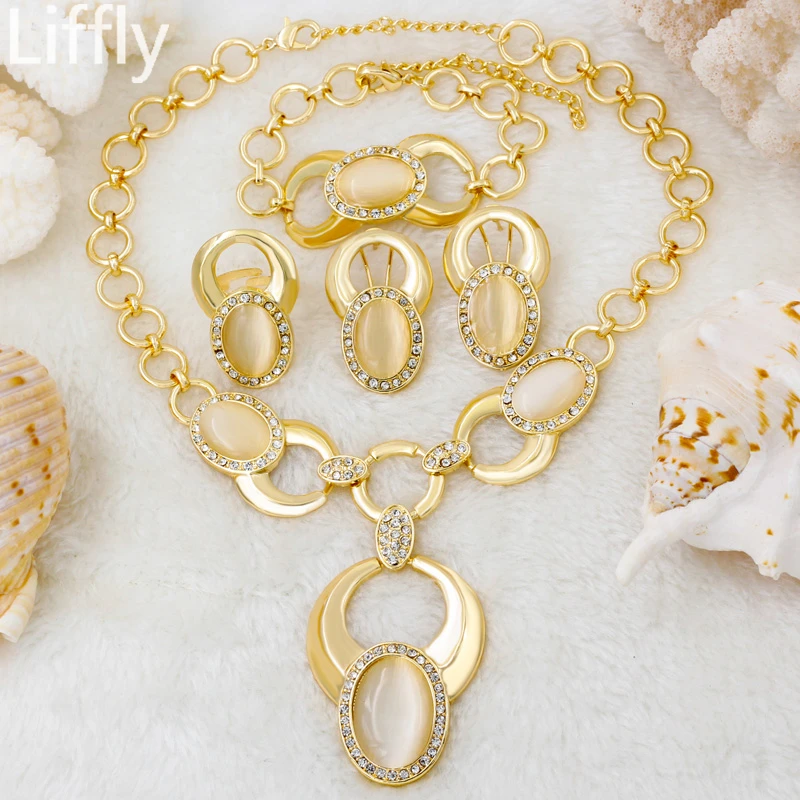 

2018 Luxury Fashion Women Wedding 24 Gold Jewelry Sets White Color Crystal Necklace Bracelet Charm Bridal Earrings Accessories