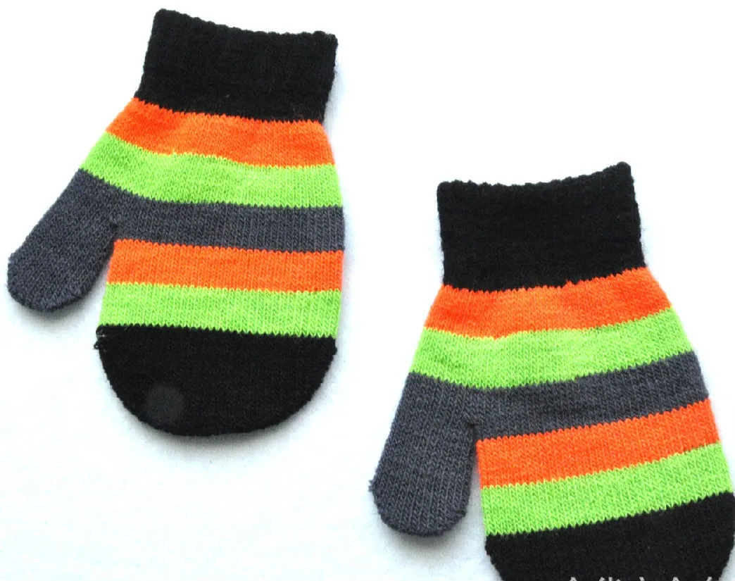 Детские теплые перчатки, разноцветные, в полоску, в стиле пэчворк, вязаные перчатки, анти-захватывающие перчатки, акриловые, обернутые, перчатки для пальцев, для детей 1-3 лет - Цвет: black