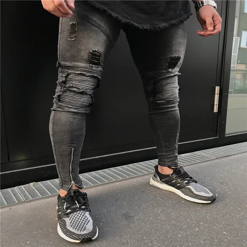 Jeans Men Top Brand 2019 spring Skinny Slim Fit Stretch Denim Pants Distressed Ripped hole hip hop  black jeans pencil Jeans