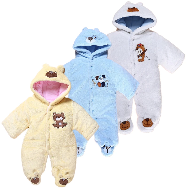 

Cute Autumn Winter Cotton Baby Romper Fleece Long Sleeve Coverall Hooded Infant Jumpsuit Bear Down Snowsuit Babies Jumpsuits