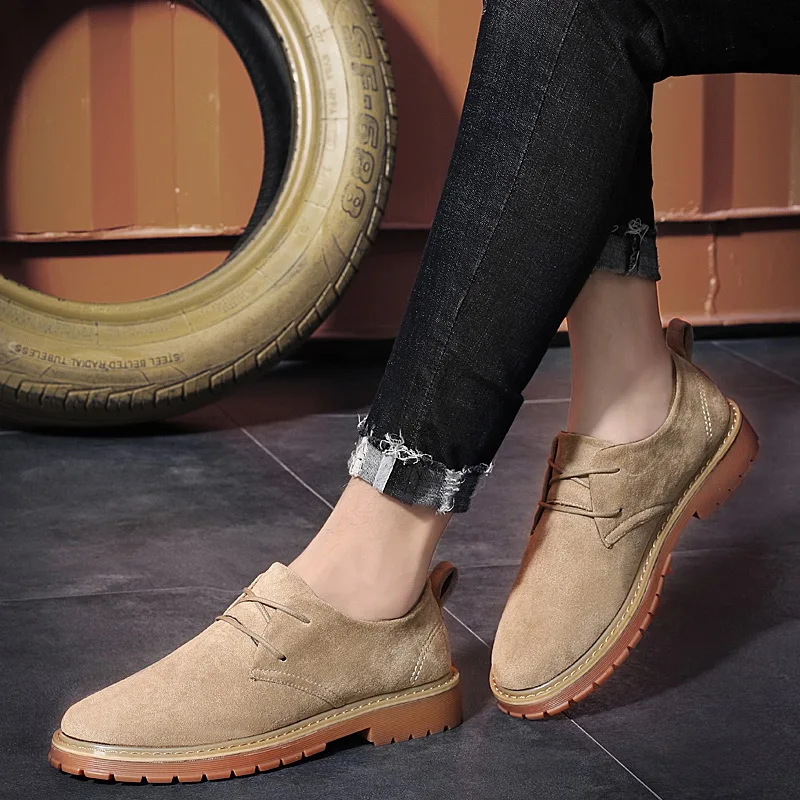 

GOODRSSON Casual Leather Shoes Male Autumn New Martin Shoes Male Shoes Lace Up Solid Personality Leisure Fashion Tide Shoes Men