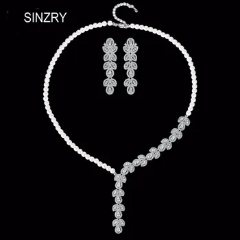 

SINZRY Shiny bridal elegant jewelry set imitation pearl flower cubic zircon wedding chokers necklaces long earring jewelry sets