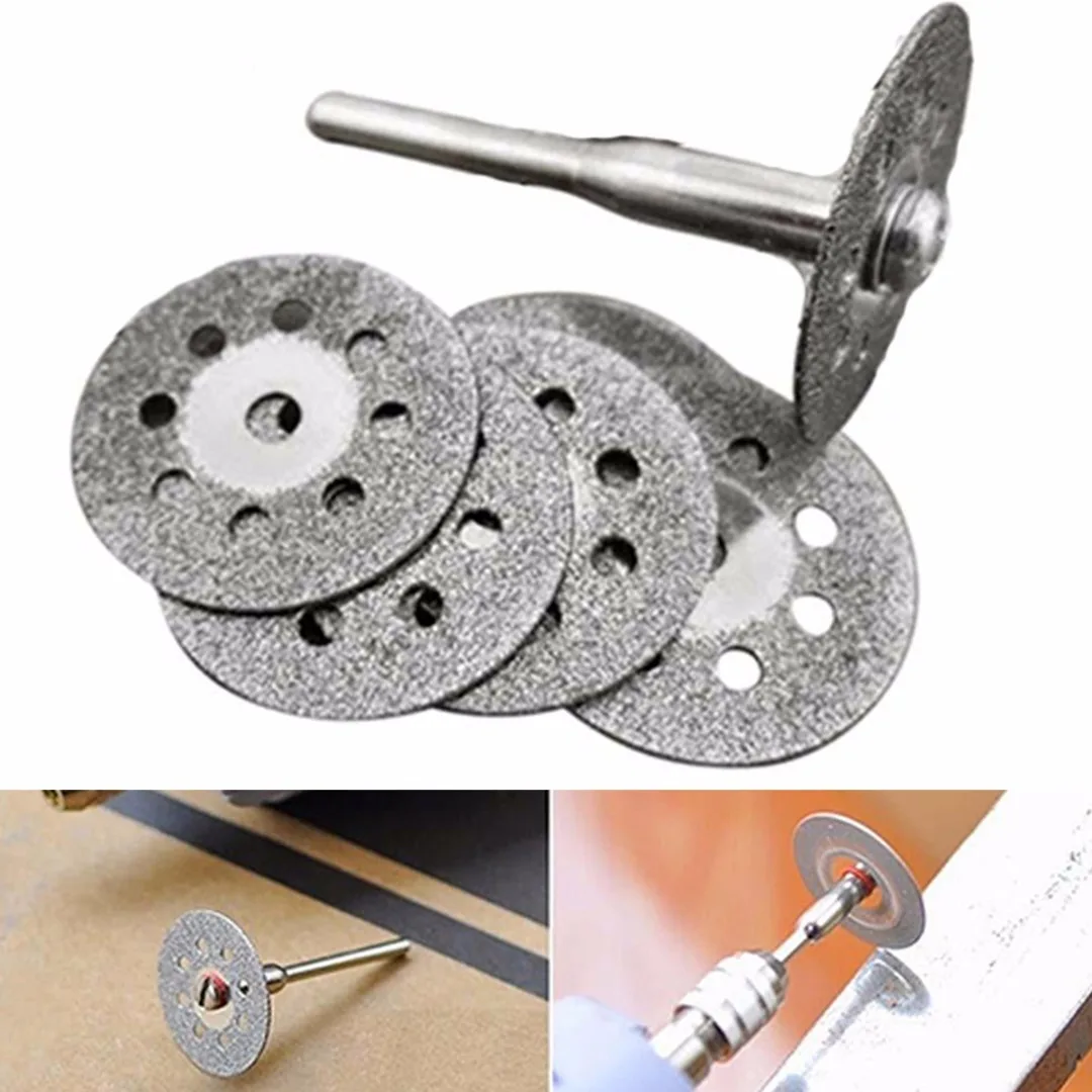 6pcs/set 22mm Silver Sharp Diamond Cutting Disc Disks Wheel DIY Kit for Rotary Drill Tool Accessories with Mandrel